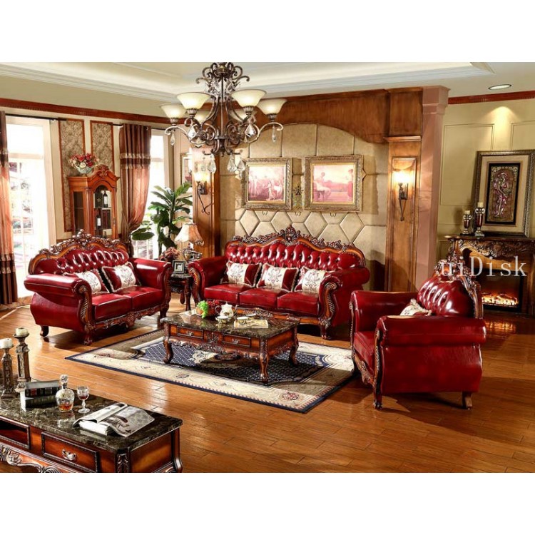 Solid Wood Leather Sofa Classical, Leather Sofa Wooden Furniture